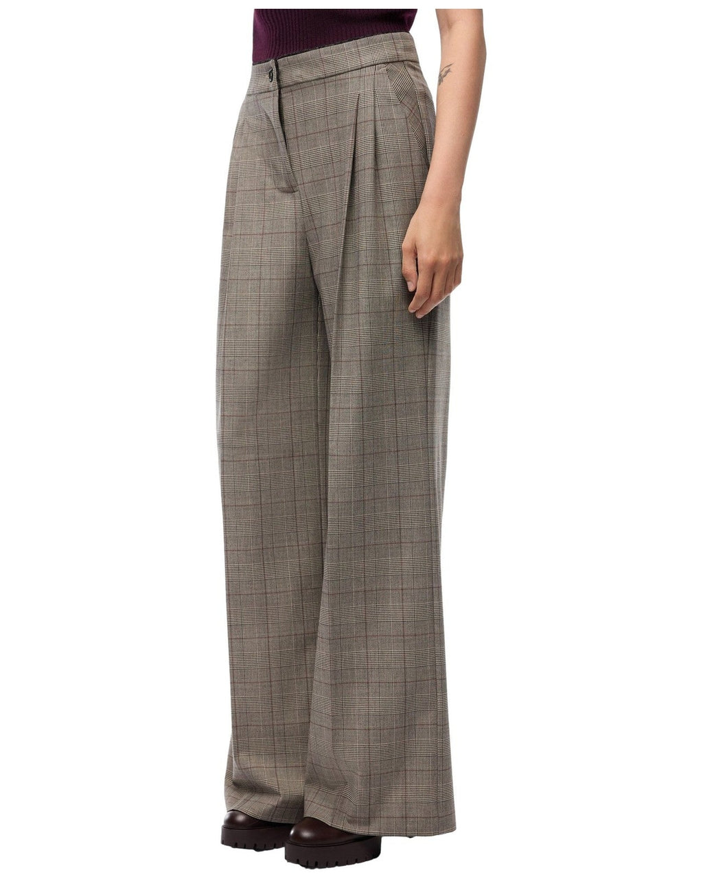 Pantaloni Donna Pinko - Plumeria Pantalone Misto Lana - Grigio/Marrone