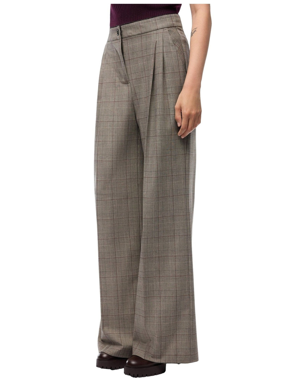 Pantaloni Donna Pinko - Plumeria Pantalone Misto Lana - Grigio/Marrone