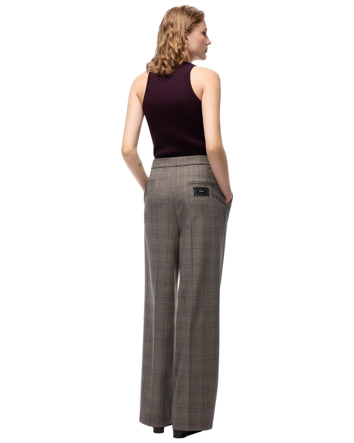 Pantaloni Donna Pinko - Plumeria Pantalone Misto Lana - Grigio/Marrone