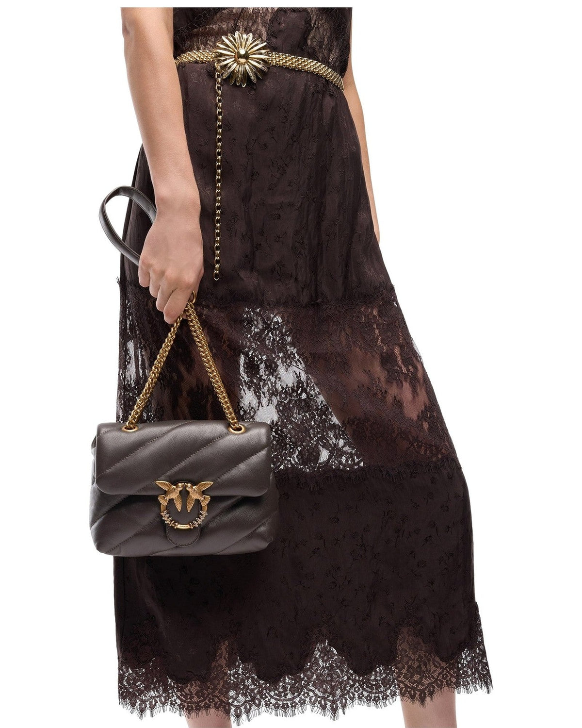 Borse a spalla Donna Pinko - Puff Mini New Buckle Sheep Nap - Marrone