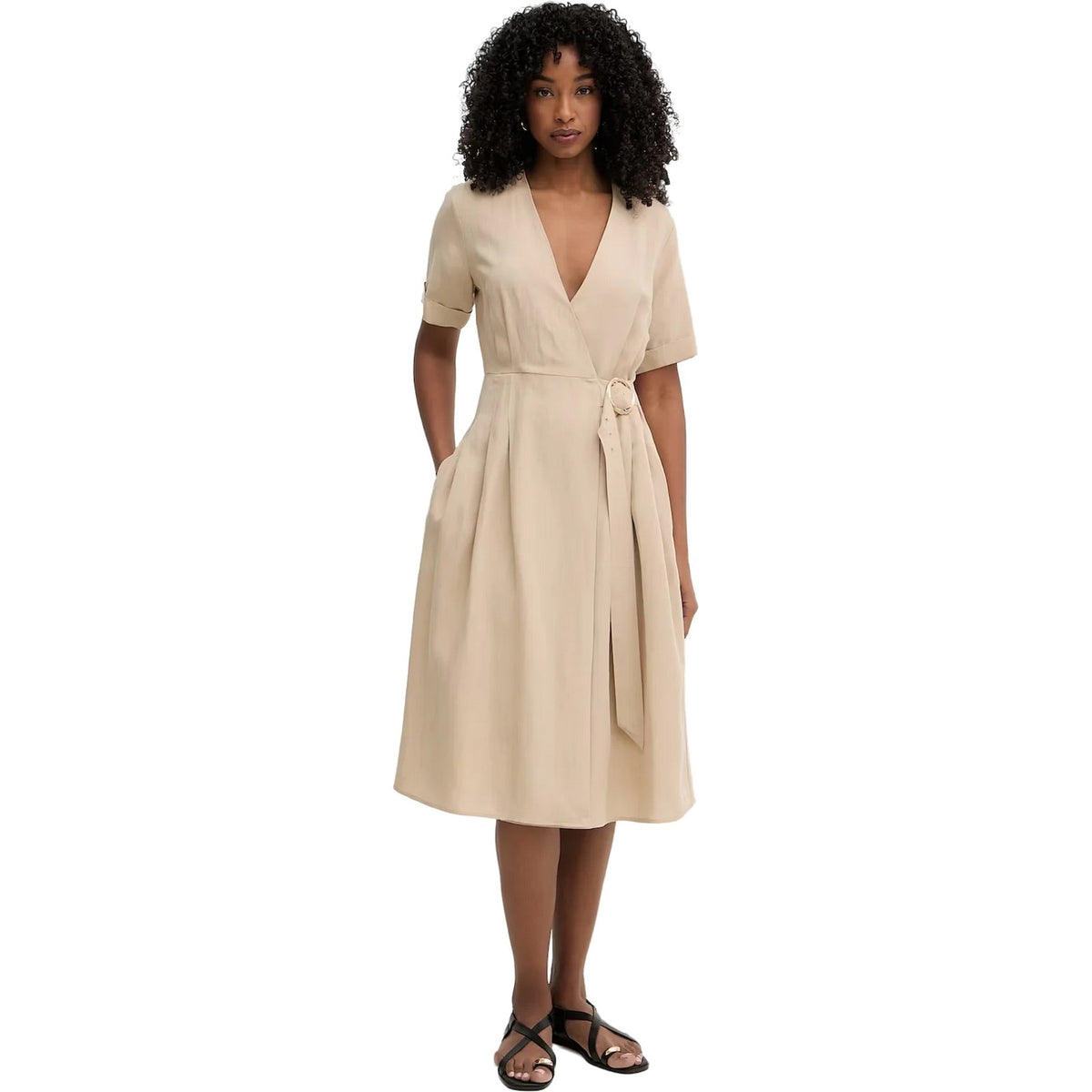 Vestiti da sera e cerimonia Donna Twinset - Abito Lungo A Portafoglio Con Fibbia - Beige