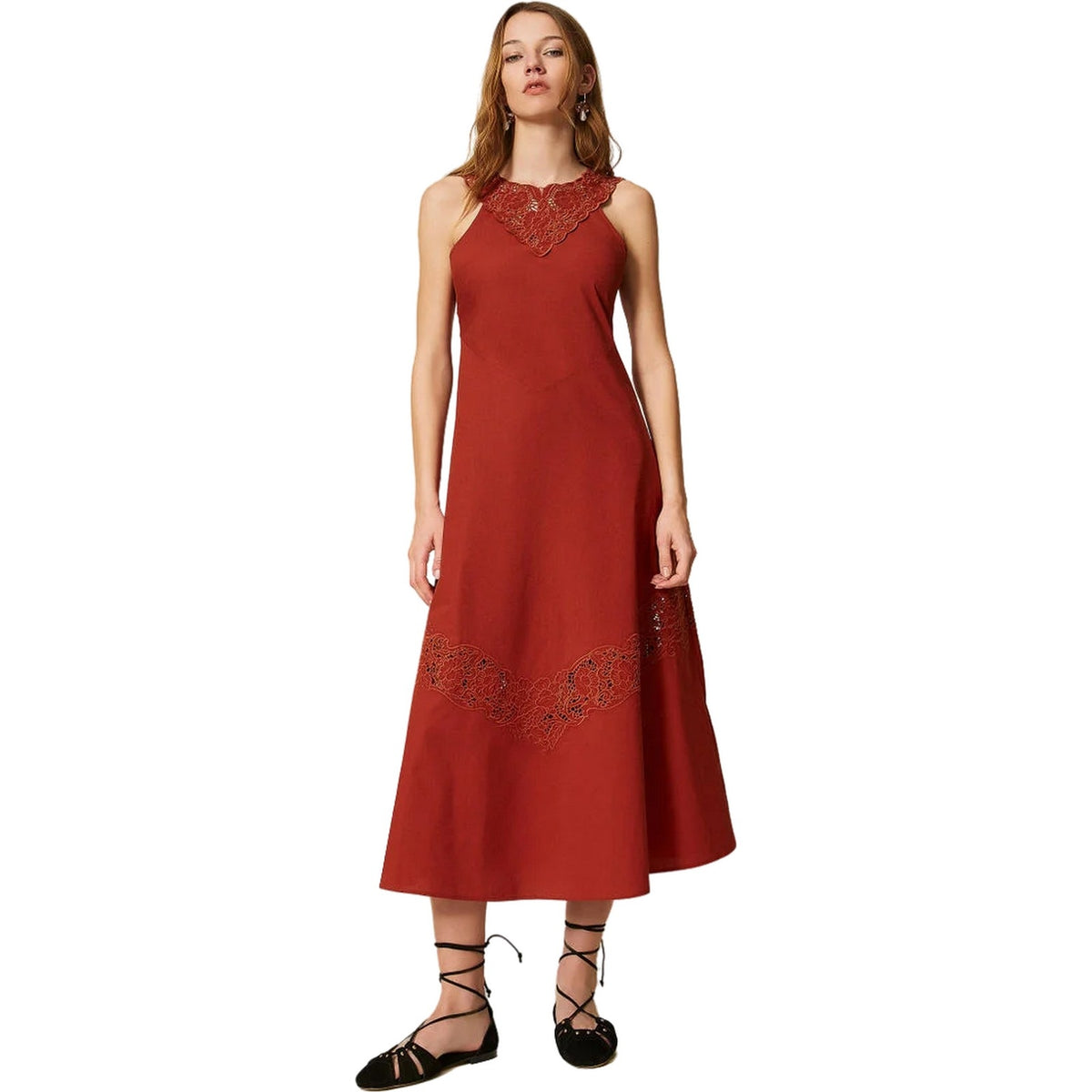 Vestiti da sera e cerimonia Donna Twinset - Abito Lungo Smanicato Ricamato - Rosso