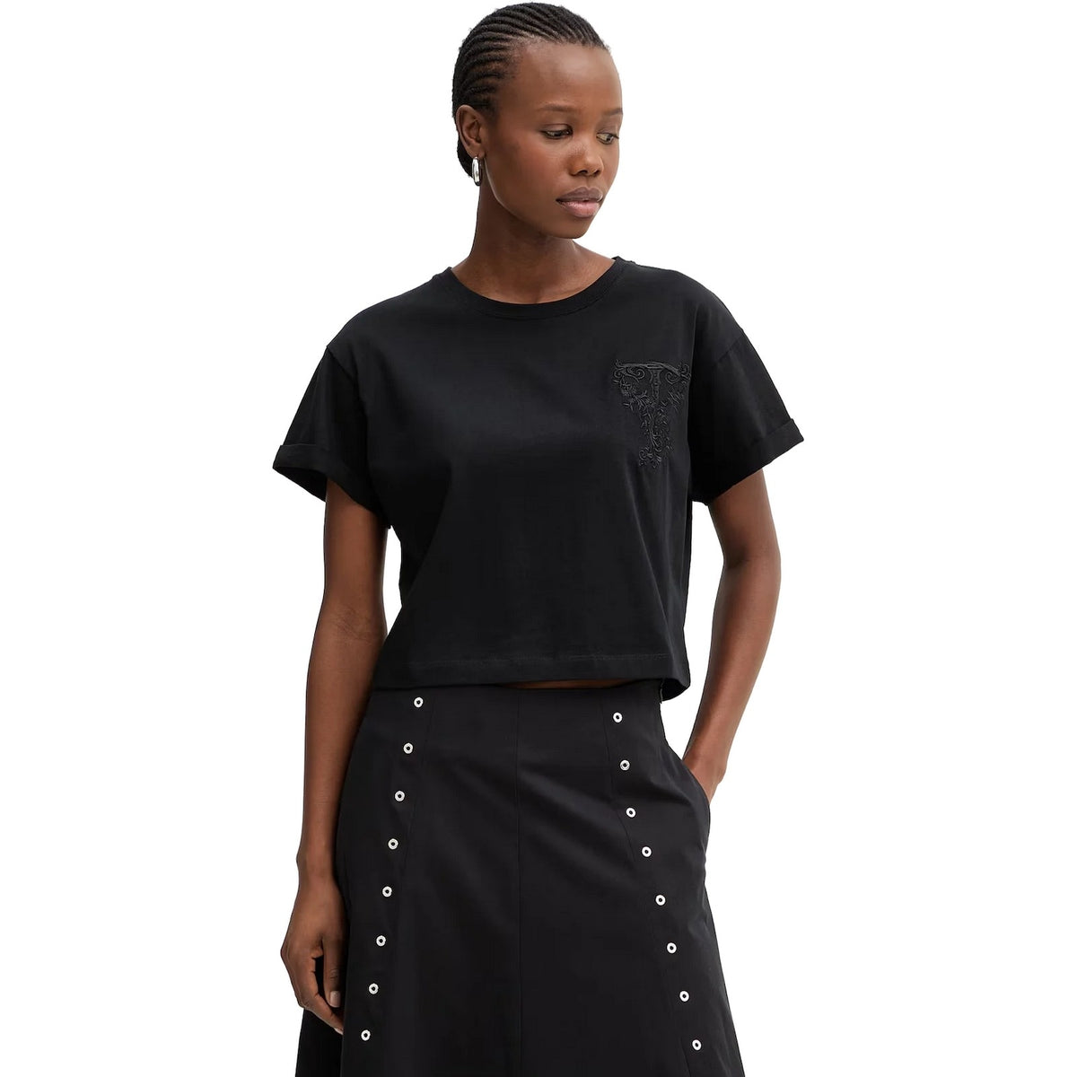 T-shirt Donna Twinset - T-Shirt In Jersey Con Ricamo "T" - Nero