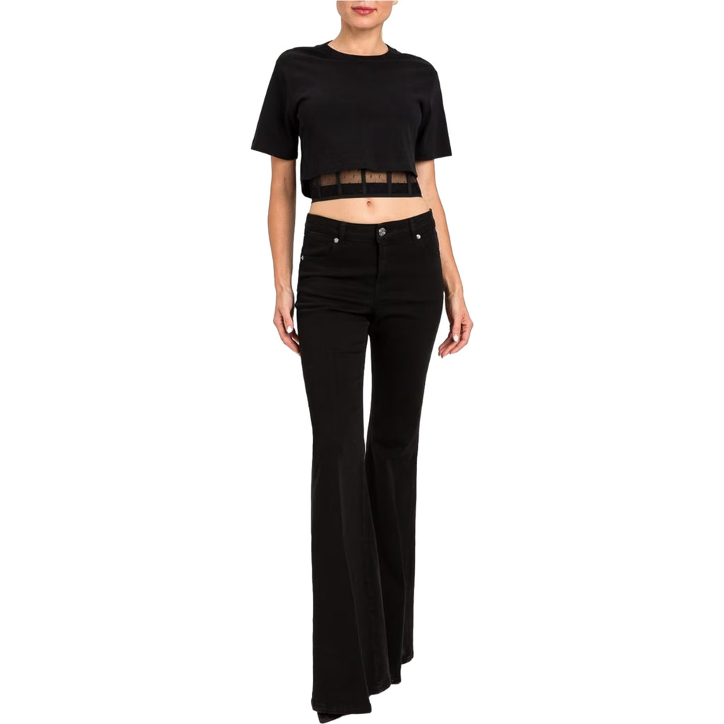T-shirt Donna Twinset - T-Shirt In Jersey Con Corsetto Pizzo - Nero