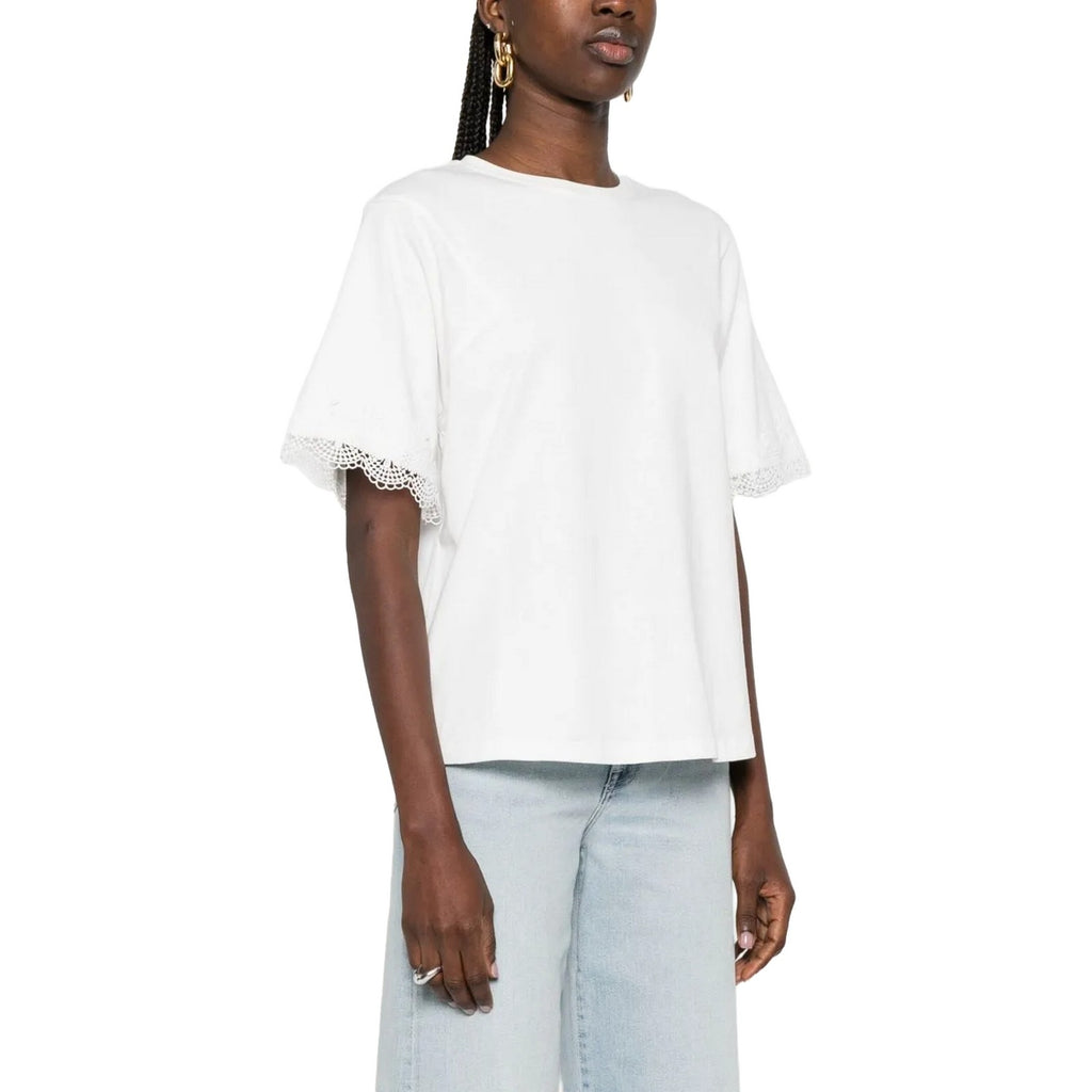 T-shirt Donna Twinset - T-Shirt In Jersey Con Macrame' - Bianco