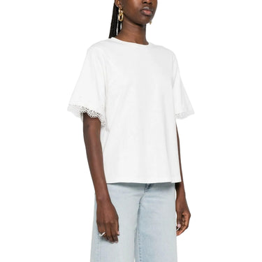 T-shirt Donna Twinset - T-Shirt In Jersey Con Macrame' - Bianco