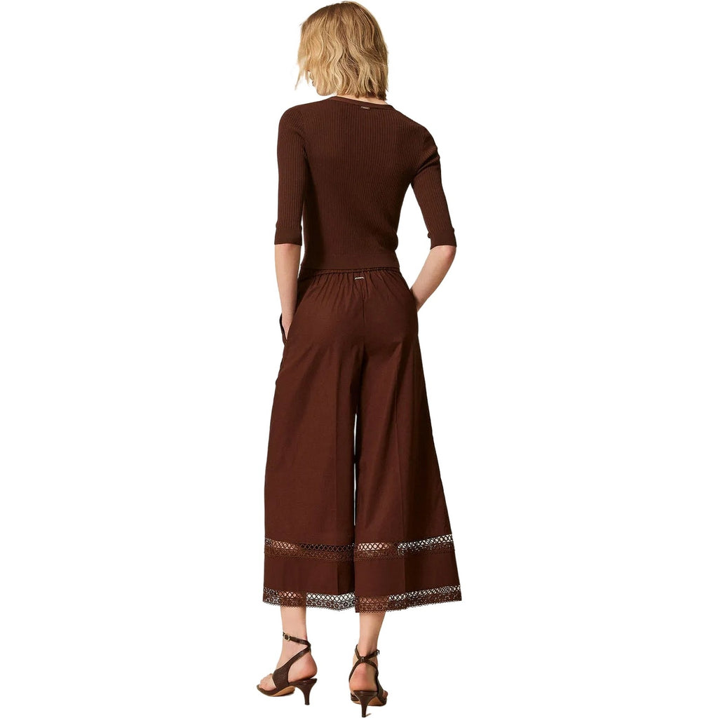 Pantaloni Donna Twinset - Pantalone Con Elastico E Macrame' - Marrone