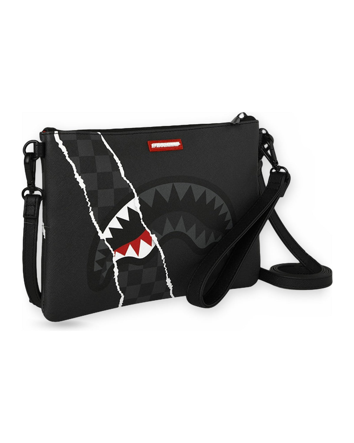 Borse a tracolla Unisex Sprayground - Center Rip Revealing Gray Check Crossover Clutch - Nero
