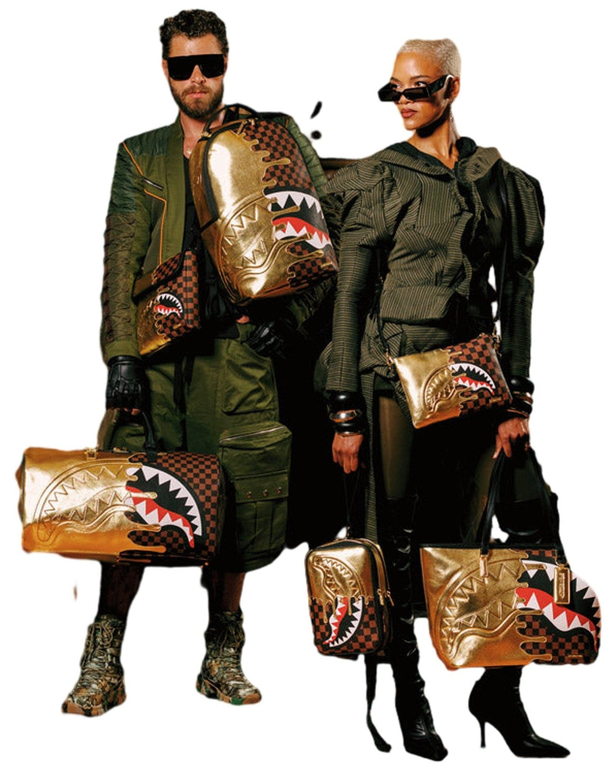 Borse a tracolla Unisex Sprayground - Sharks In Paris Gold Drip Crossover Clutch - Oro