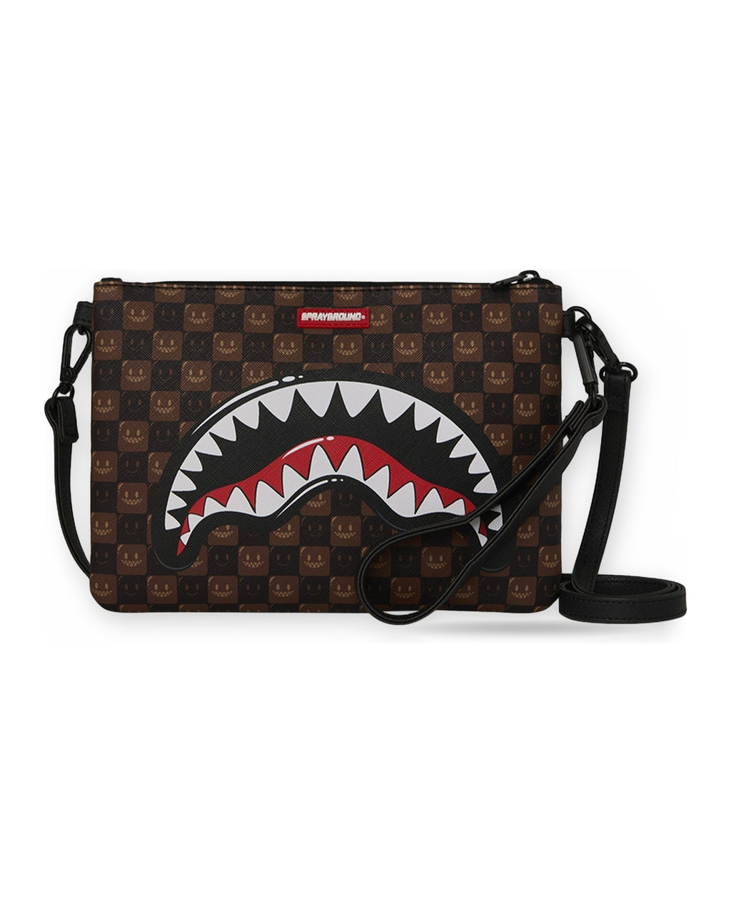 Borse a tracolla Unisex Sprayground - Sharks In Paris Wtf Bubble Brown Check Crossover Clutch - Marrone