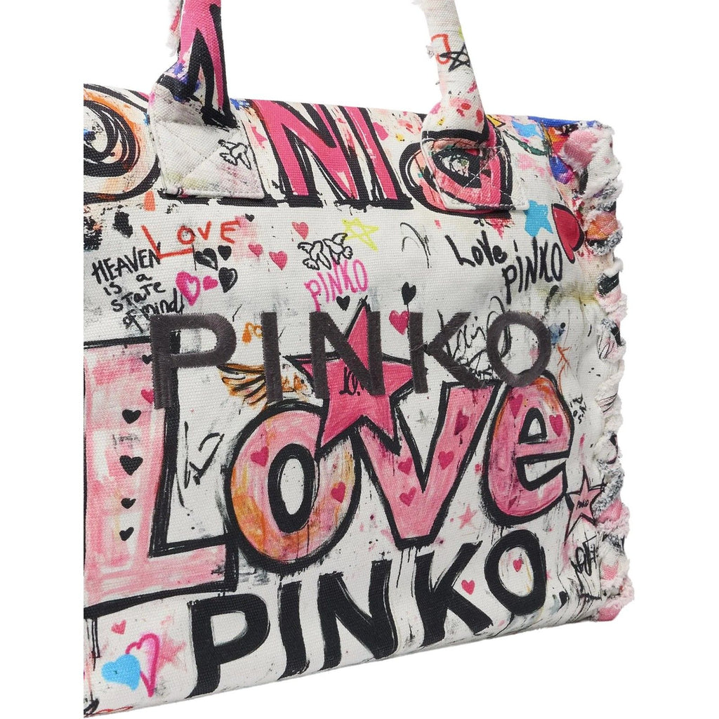 Borse a spalla Donna Pinko - Beach Shopper Canvas Stampa Gr - Bianco