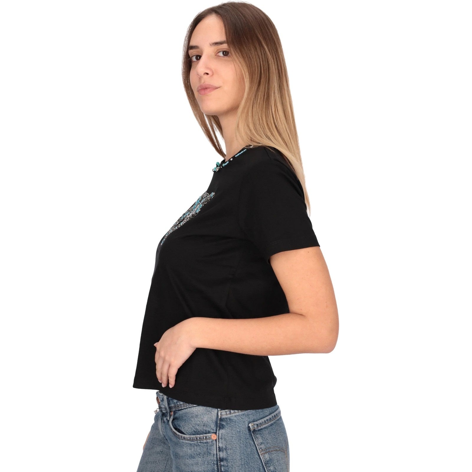 T-shirt Donna Pinko - Fidenza T-Shirt Jersey Logo Ri - Nero