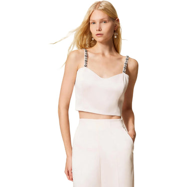 Canotte e top Donna Twinset - Top Corto Con Spallini Ricamati - Rosa