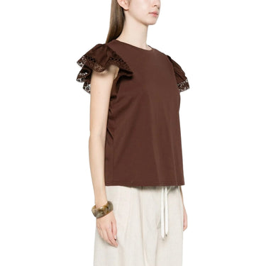 T-shirt Donna Twinset - T-Shirt In Jersey Con Alette In Pizzo - Marrone