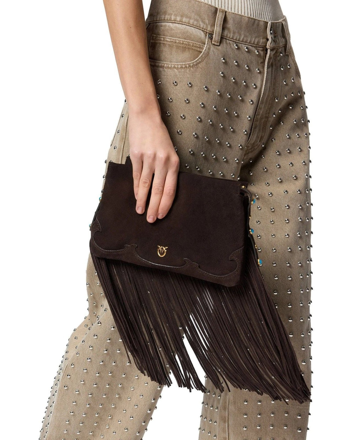 Borse a spalla Donna Pinko - Triplet Mini Fringes Suede - Marrone