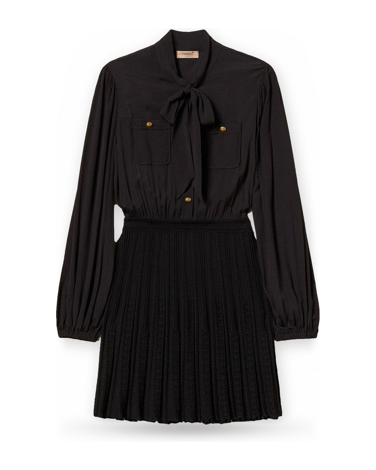 Vestiti casual Donna Twinset - Abito Bi-materiale C/Sciarpina - Nero