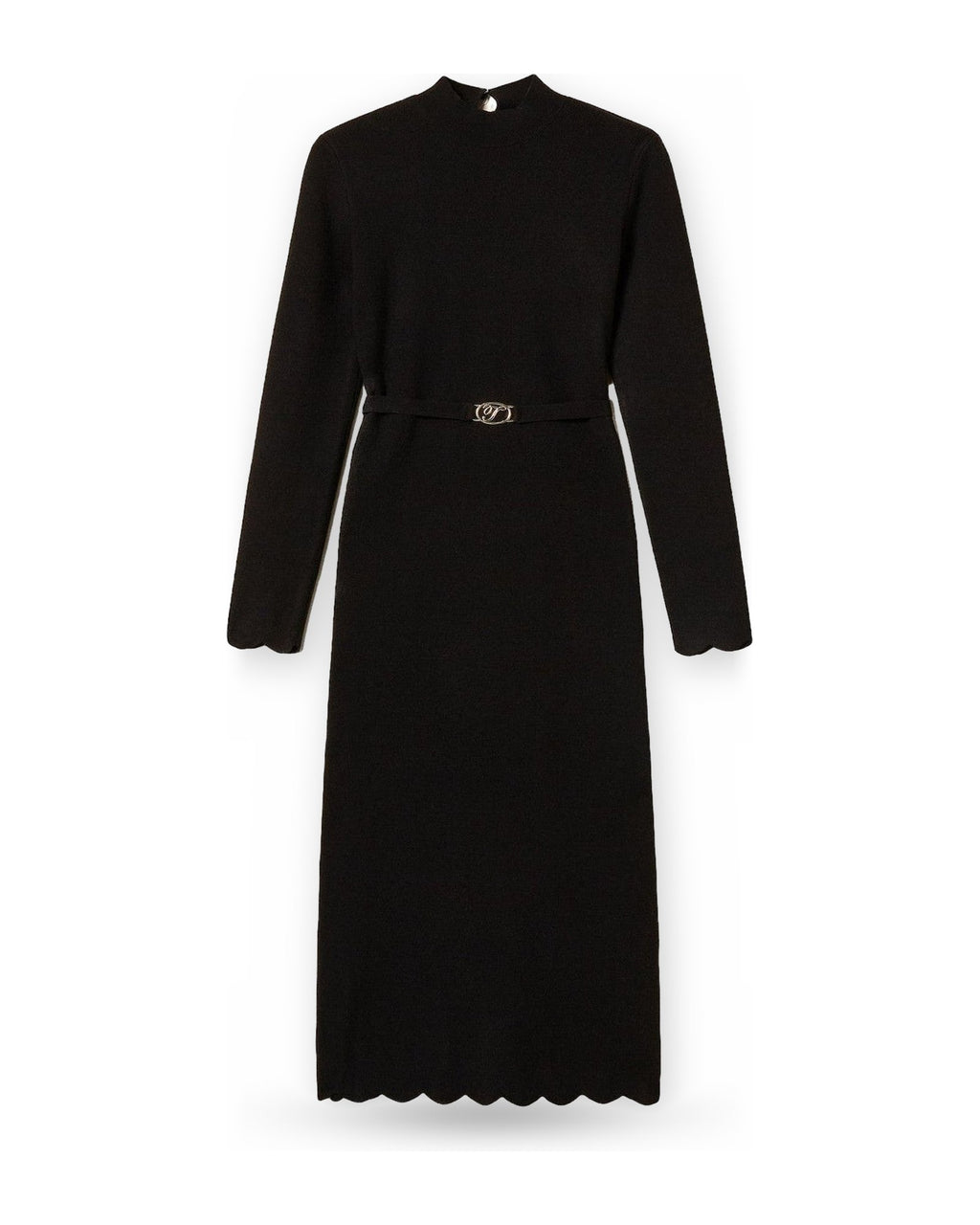 Vestiti casual Donna Twinset - Abito Lungo A Lupetto Bordi Cappette E Cintura - Nero