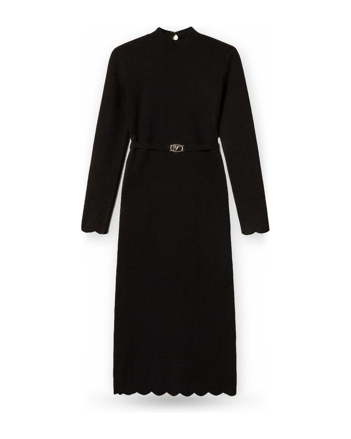 Vestiti casual Donna Twinset - Abito Lungo A Lupetto Bordi Cappette E Cintura - Nero