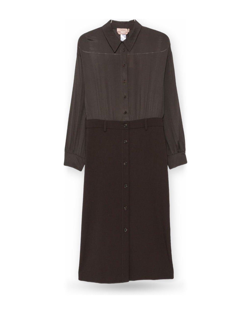 Vestiti casual Donna Twinset - Abito Midi Bi-materiale - Marrone