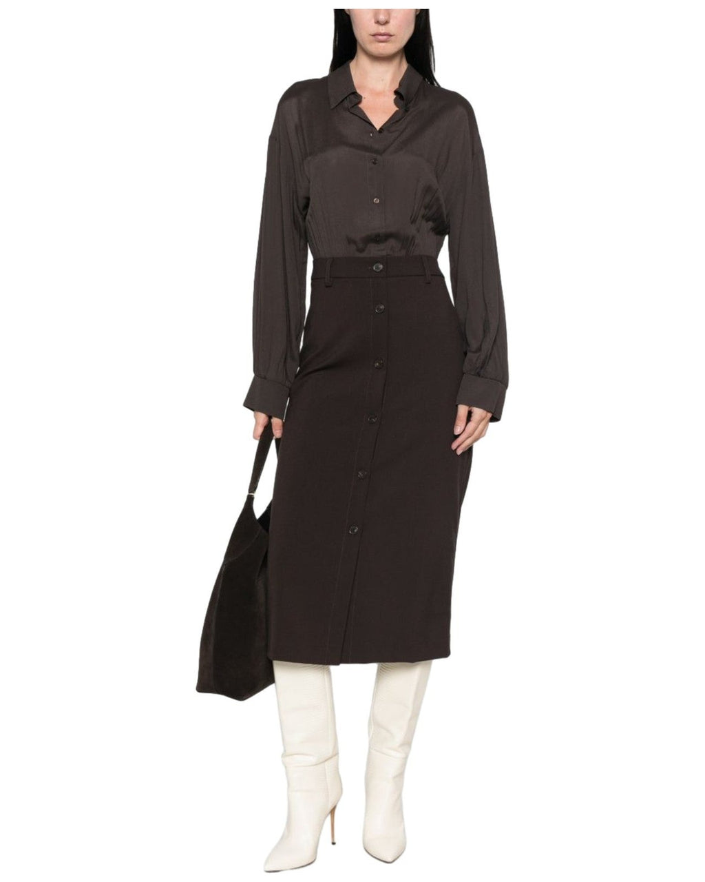 Vestiti casual Donna Twinset - Abito Midi Bi-materiale - Marrone