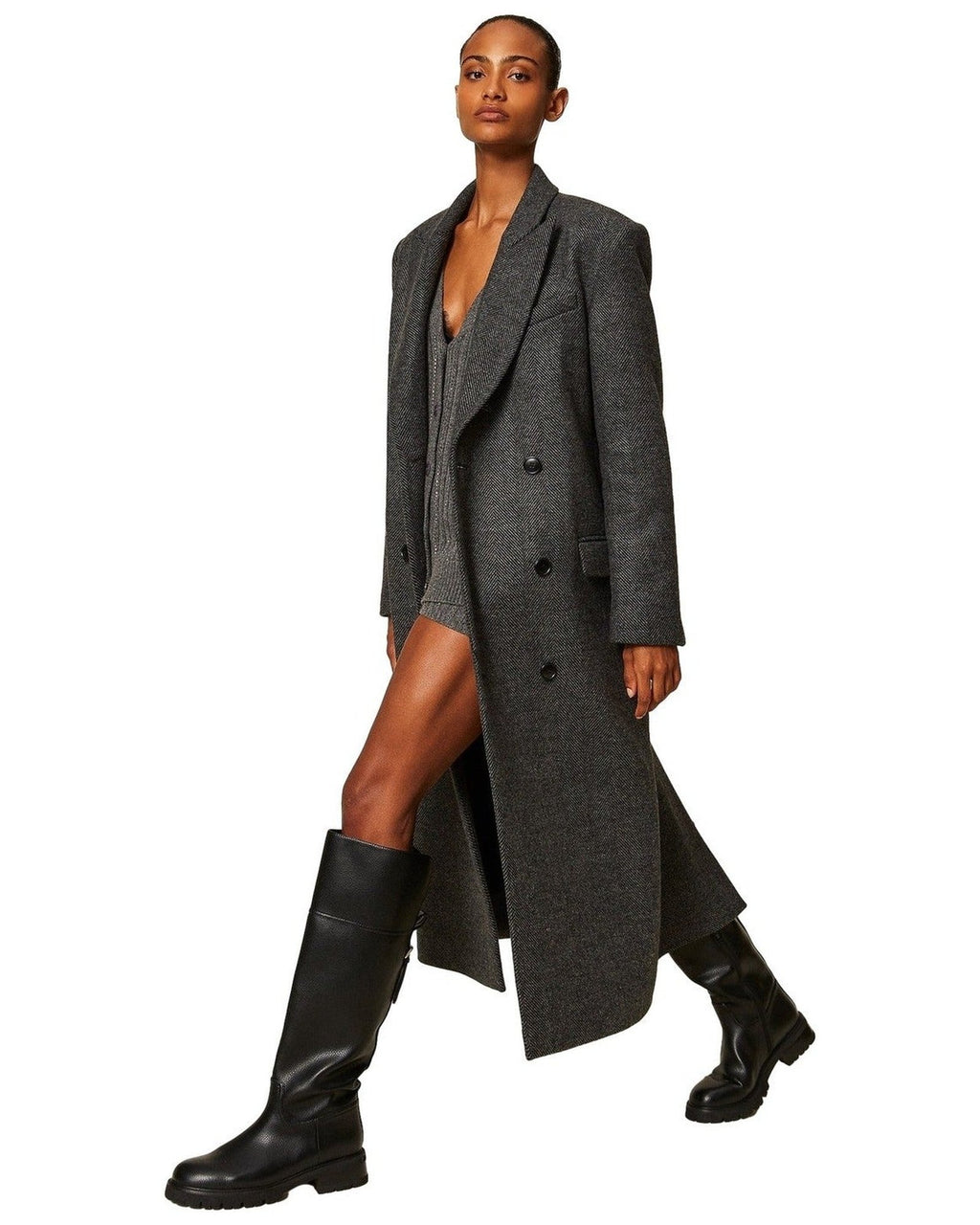 Cappotti Donna Twinset - Cappotto Lungo Doppiopetto - Grigio
