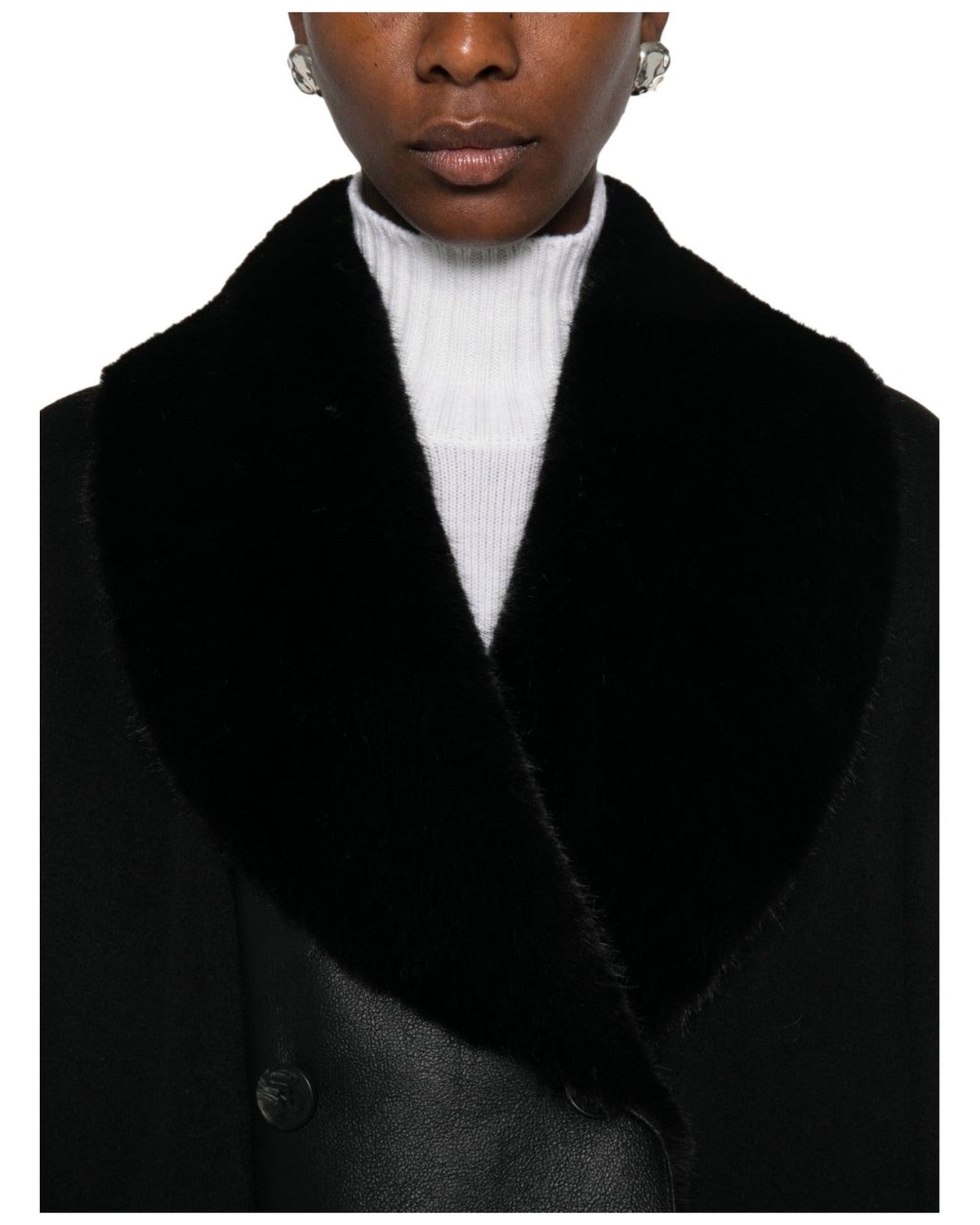 Cappotti Donna Twinset - Cappotto Panno Dett. Long Fiber Fabric E Spalmati - Nero