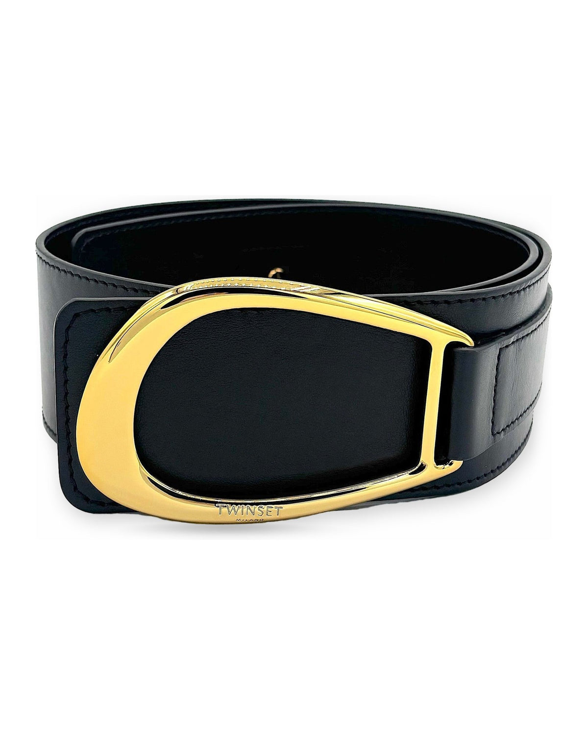 Cinture Donna Twinset - Cintura Vita Alta In Pelle Con Fibbia - Nero