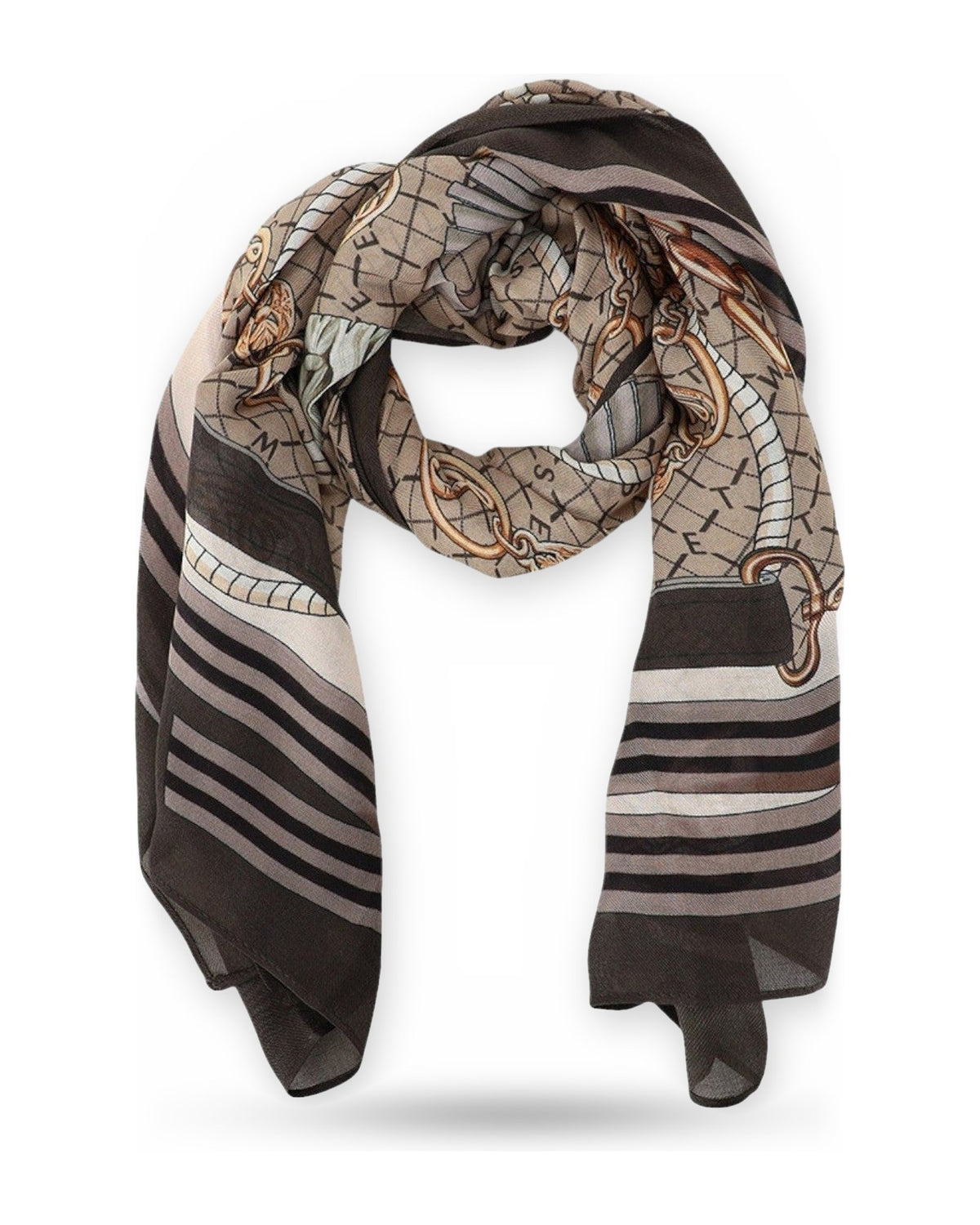 Sciarpe Donna Twinset - Kefia In Tessuto Stampa Catene E Nappe - Marrone