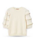Maglie Donna Twinset - Maglia Manica Corta Con Rouches E Punto Rete - Panna