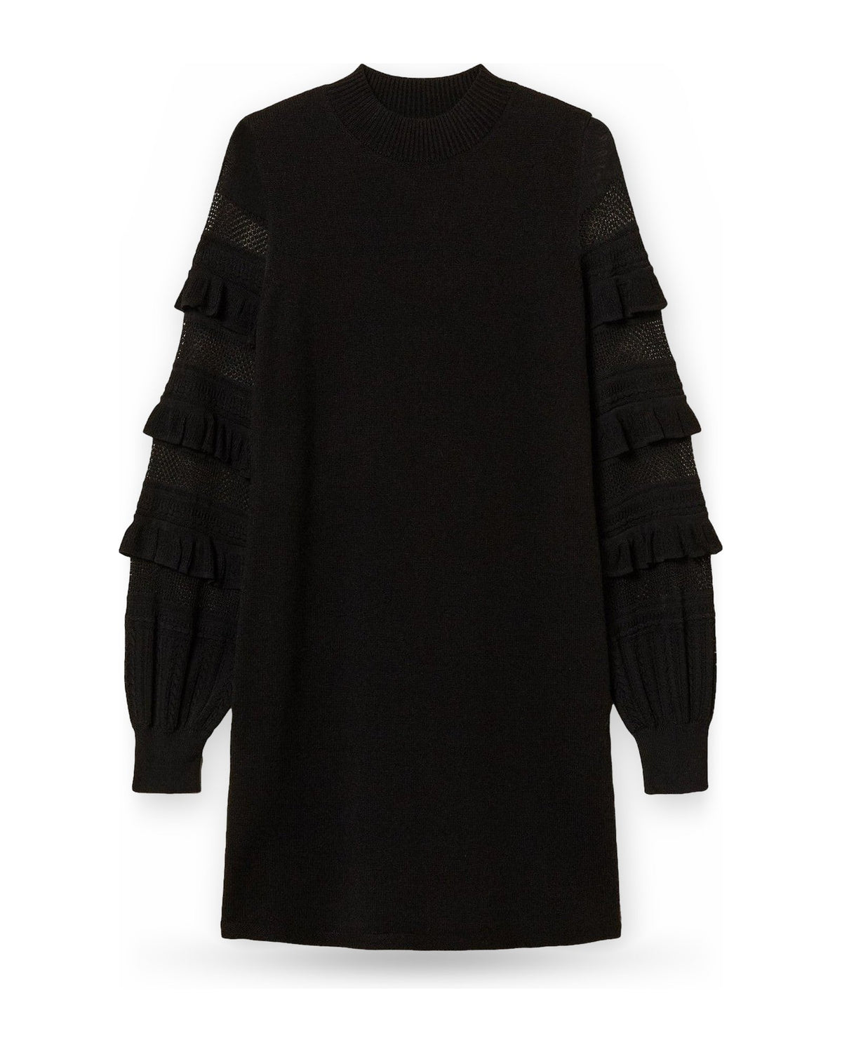 Vestiti casual Donna Twinset - Mini Abito In Maglia Con Rouches E Punto Rete - Nero
