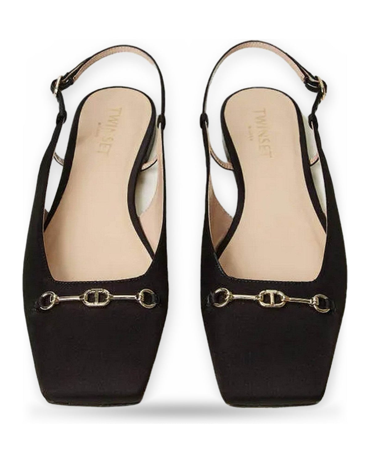 Scarpe con tacco Donna Twinset - Sling Back Raso C/Punta Quadrata E Morsetto Oval - Nero