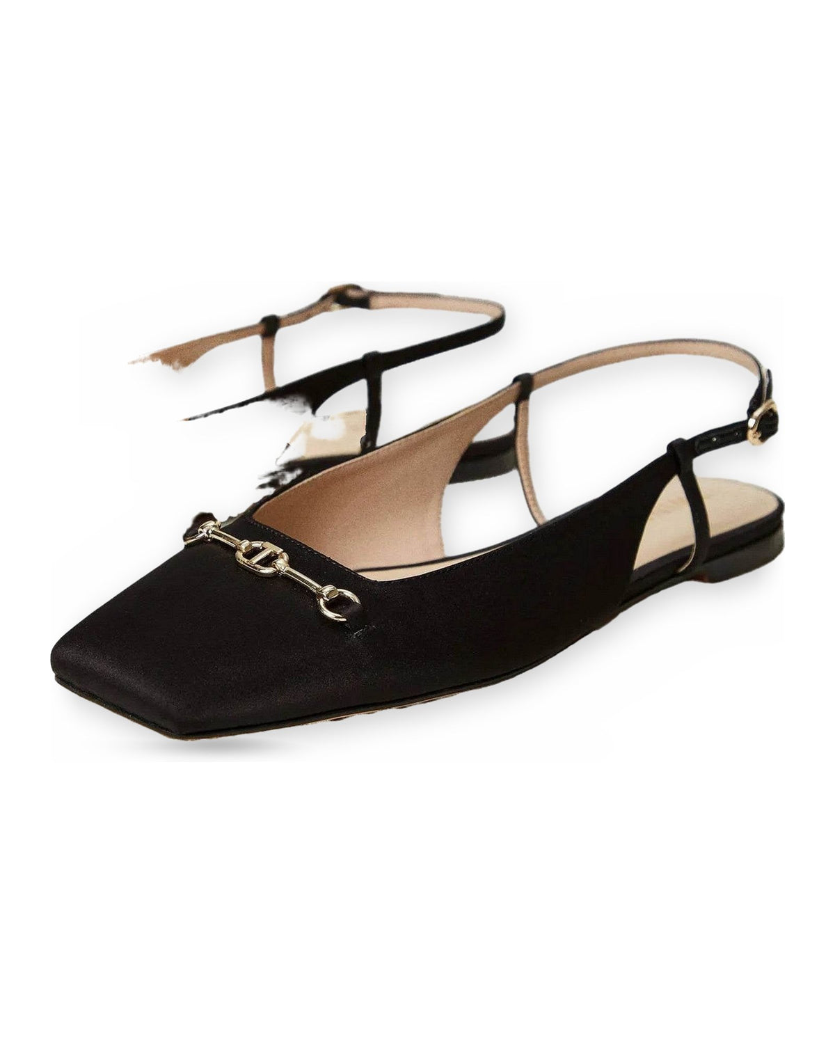 Scarpe con tacco Donna Twinset - Sling Back Raso C/Punta Quadrata E Morsetto Oval - Nero