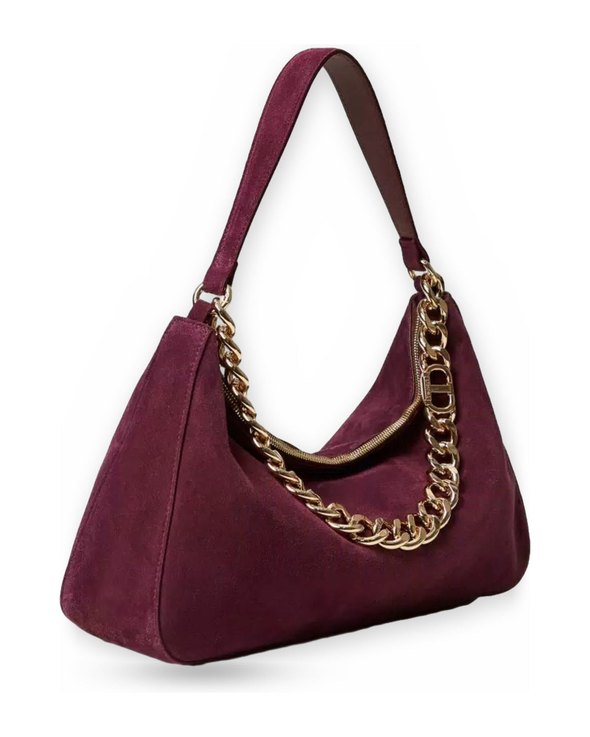 Borse a spalla Donna Twinset - Tracolla Grande In Camoscio/Manico In Catena Logo - Bordeaux
