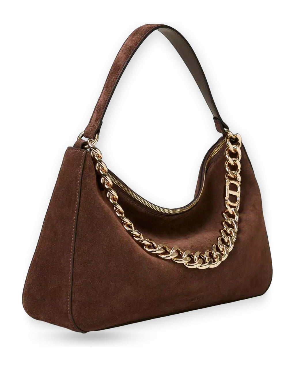 Borse a spalla Donna Twinset - Tracolla Grande In Camoscio/Manico In Catena Logo - Marrone