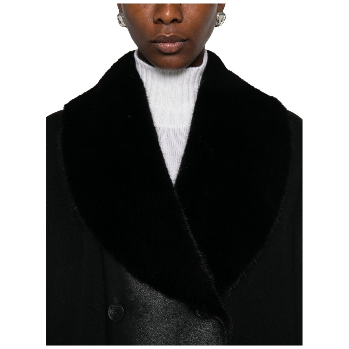 Cappotti Donna Twinset - Cappotto Panno Dett. Long Fiber Fabric E Spalmati - Nero
