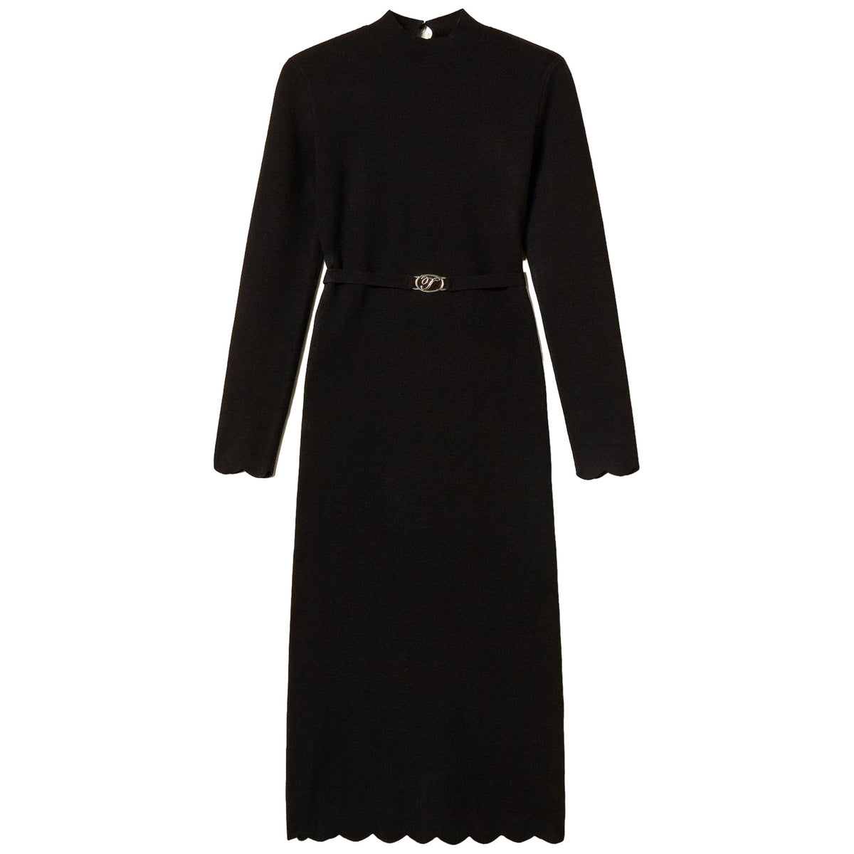 Vestiti casual Donna Twinset - Abito Lungo A Lupetto Bordi Cappette E Cintura - Nero