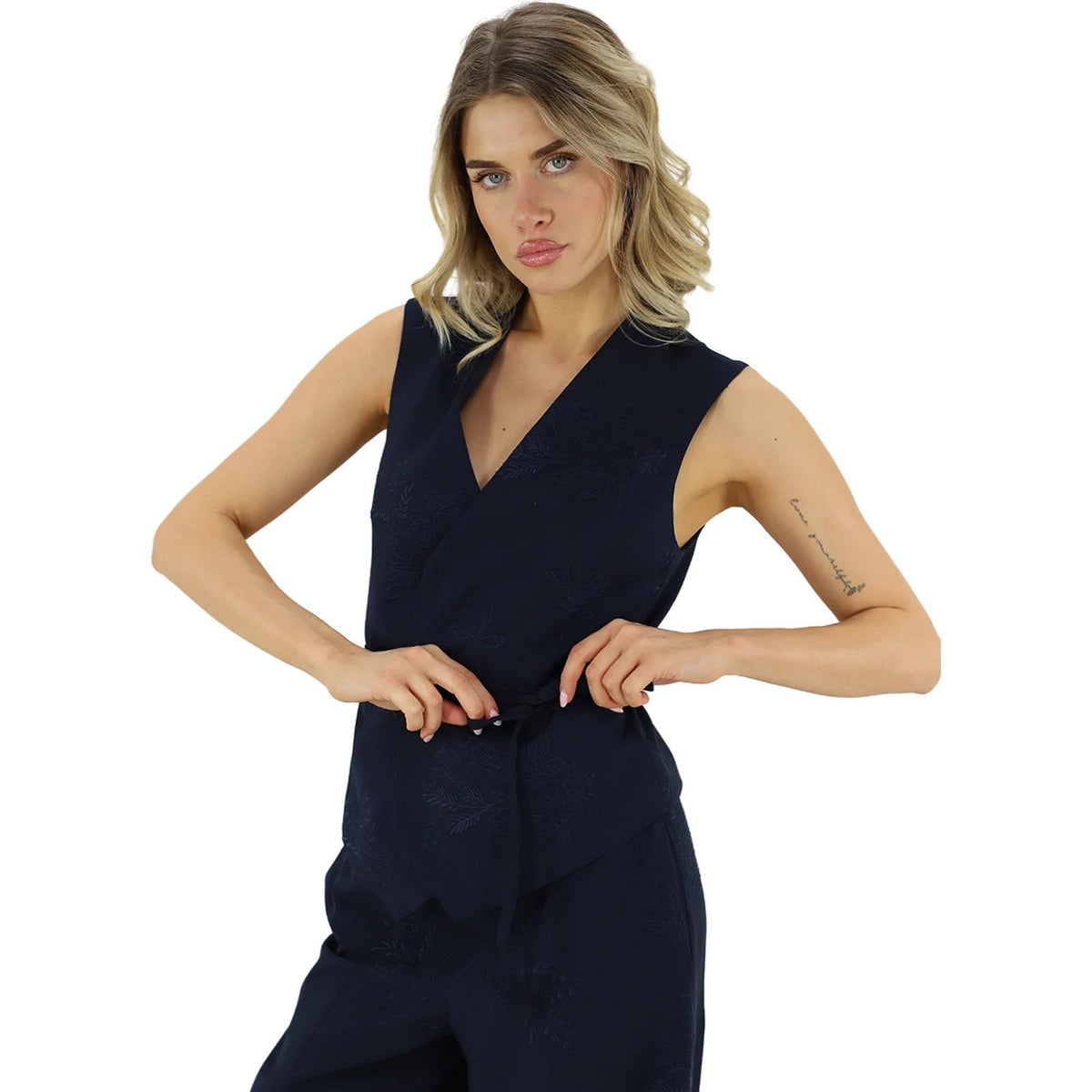 Gilet Donna Twinset - Gilet Corto C/Cintura Ricamato - Blu