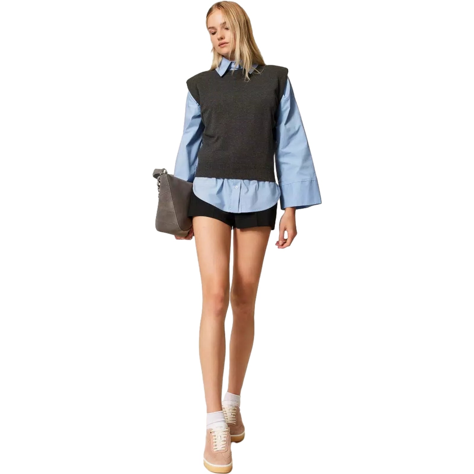 Canotte e top Donna Twinset - Top In Maglia Con Spalline - Grigio