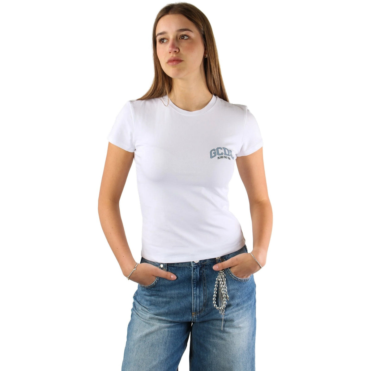T-shirt Donna Gcds - Logo Lounge Slim Ss T-Shirt - Bianco
