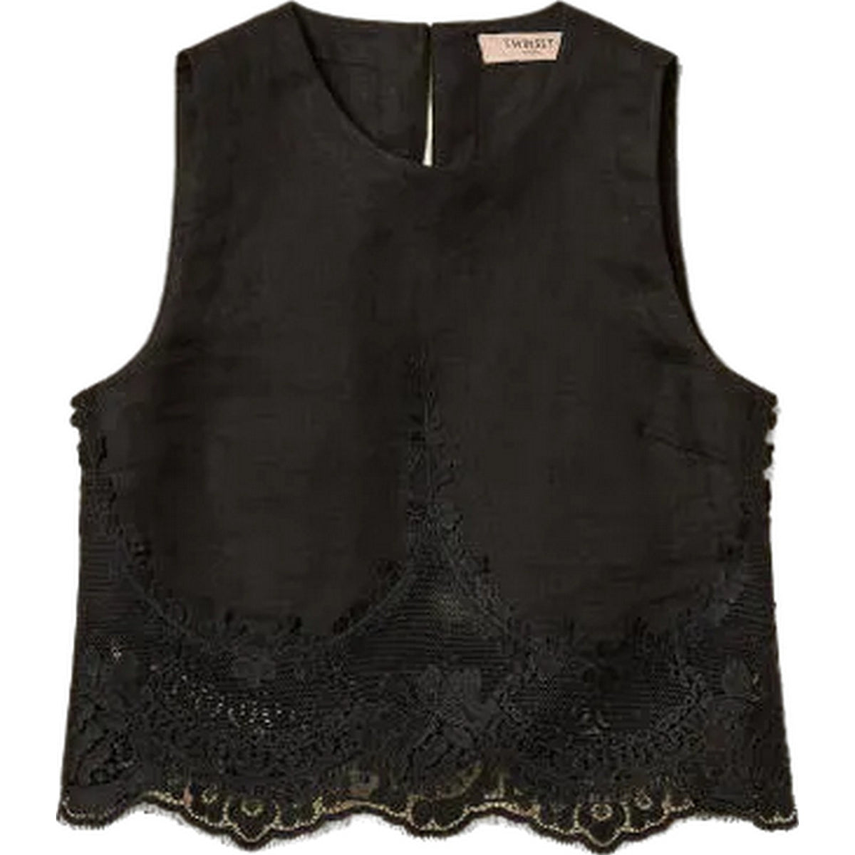 Canotte e top Donna Twinset - Top Con Pizzo Intarsiato - Nero