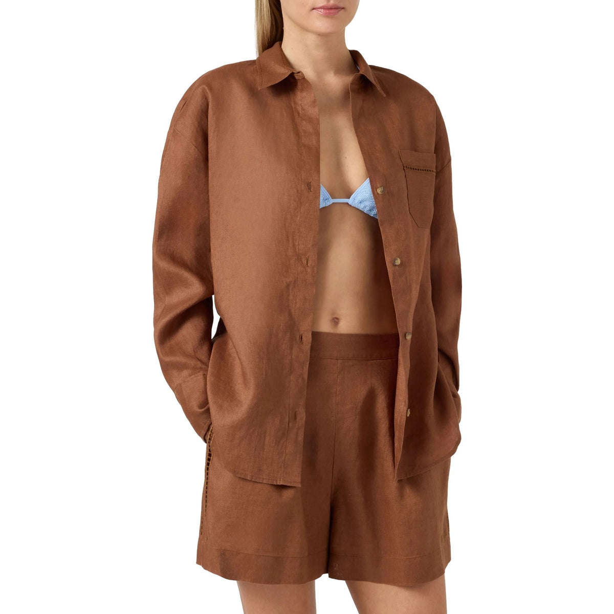 Camicie Donna Mc2 Saint Barth - Long Sleeve Pocket Shirt - Marrone