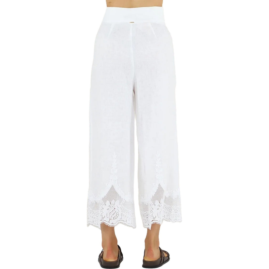 Pantaloni Donna Twinset - Pantalone Cropped Con Pizzo Intarsiato E Cintura - Bianco