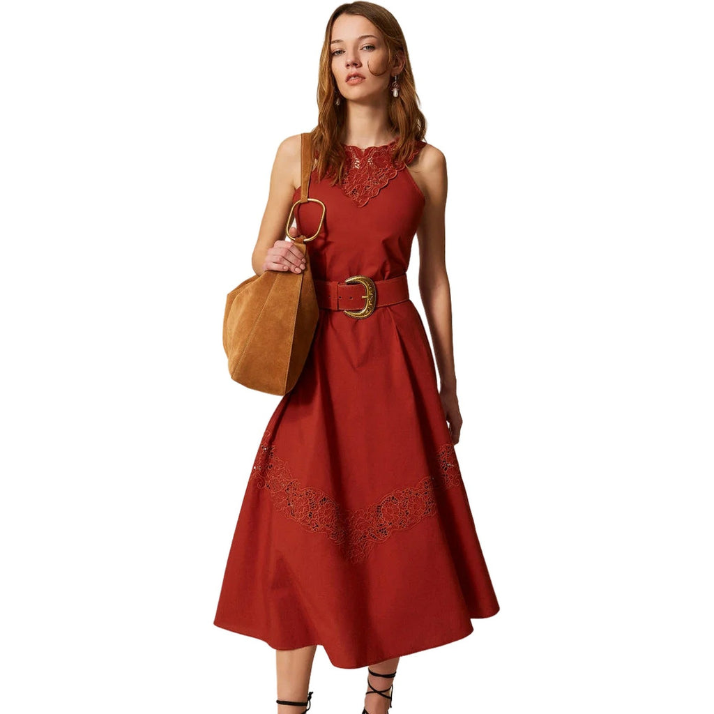Vestiti da sera e cerimonia Donna Twinset - Abito Lungo Smanicato Ricamato - Rosso