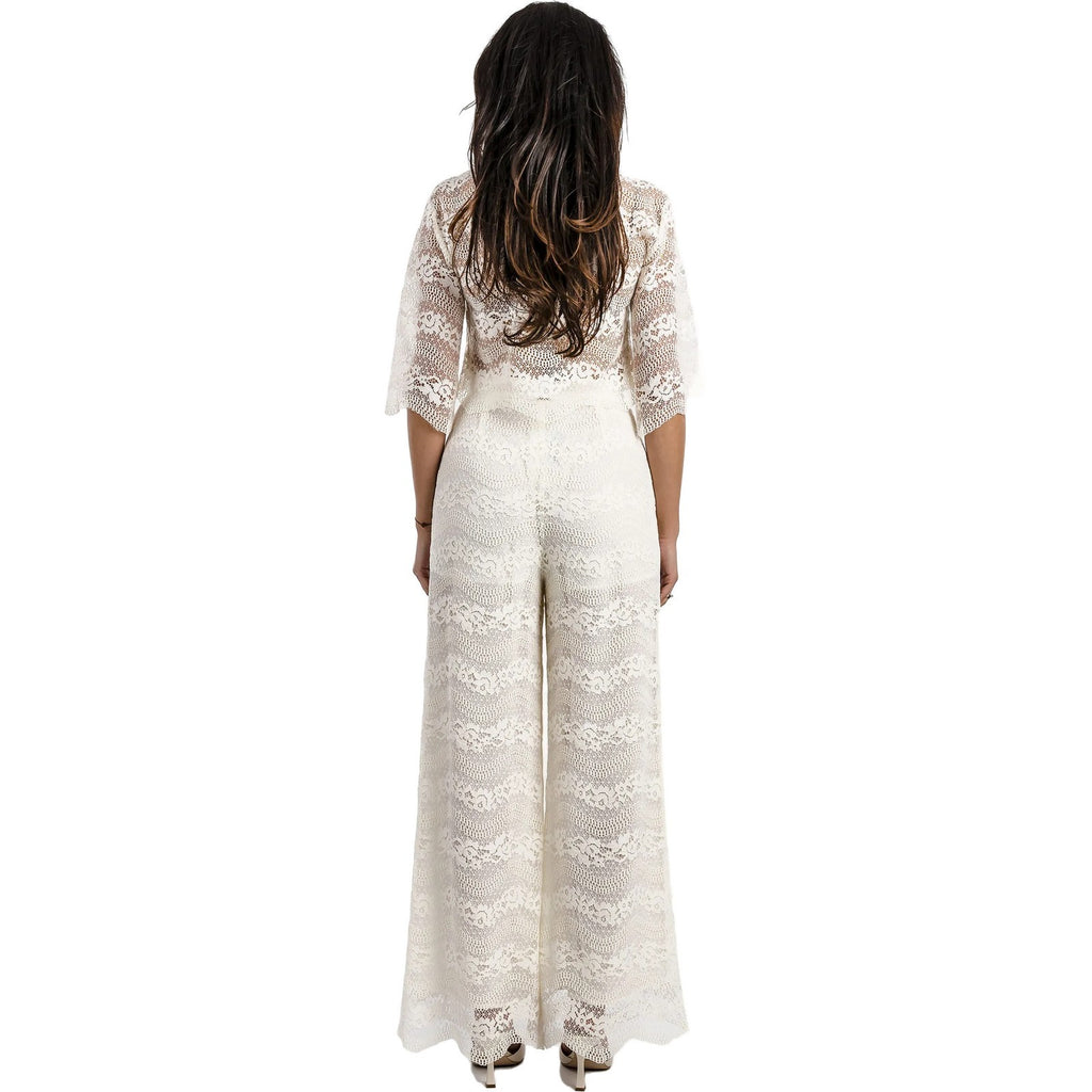 Pantaloni Donna Twinset - Pantalone Largo In Macrame' - Bianco