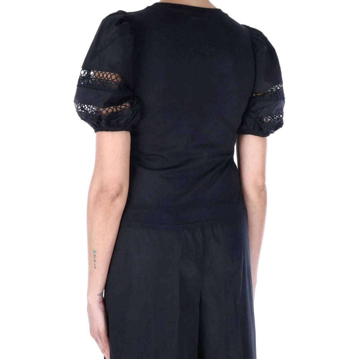 T-shirt Donna Twinset - T-Shirt In Jersey Con Maniche Baloon In Popeline - Nero