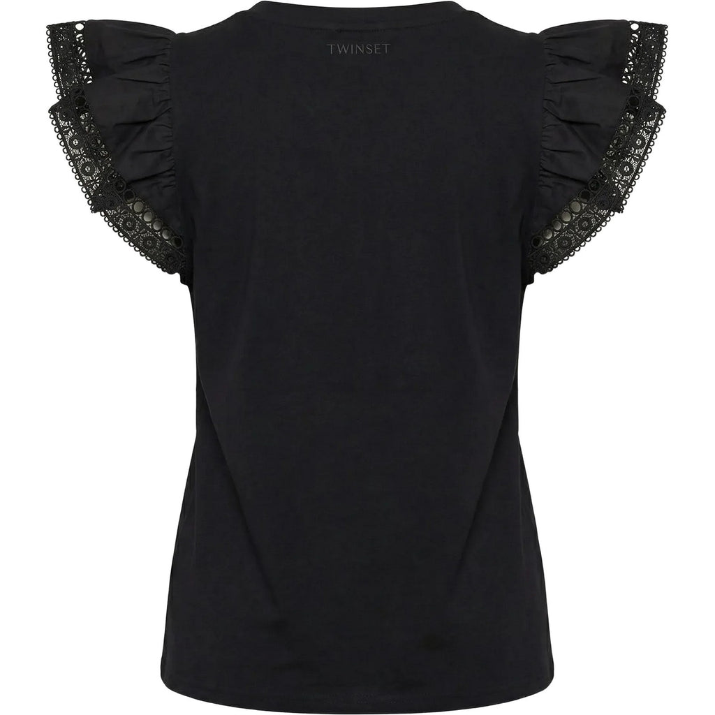 T-shirt Donna Twinset - T-Shirt In Jersey Con Alette In Pizzo - Nero