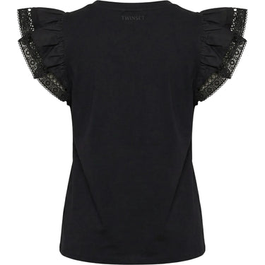 T-shirt Donna Twinset - T-Shirt In Jersey Con Alette In Pizzo - Nero