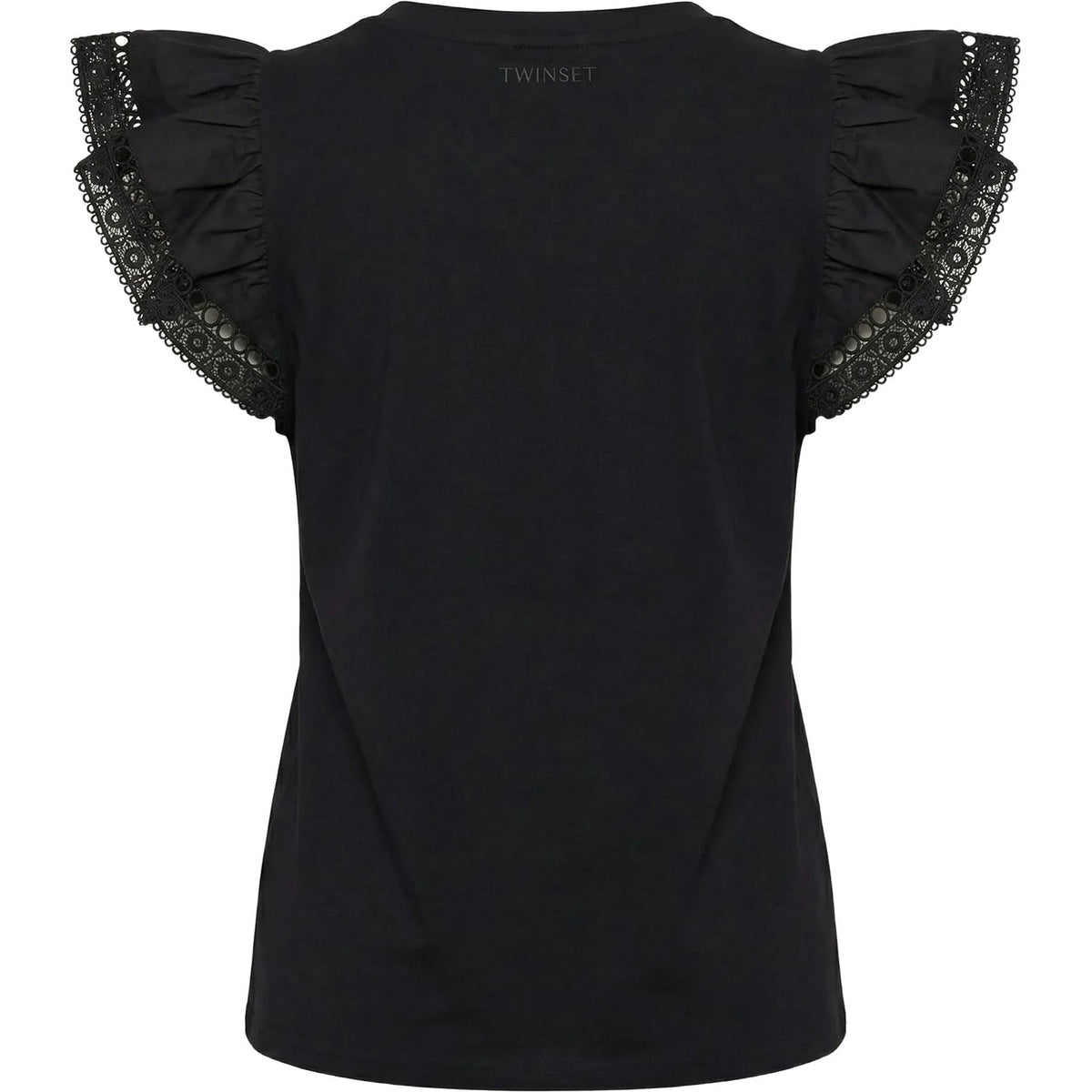 T-shirt Donna Twinset - T-Shirt In Jersey Con Alette In Pizzo - Nero