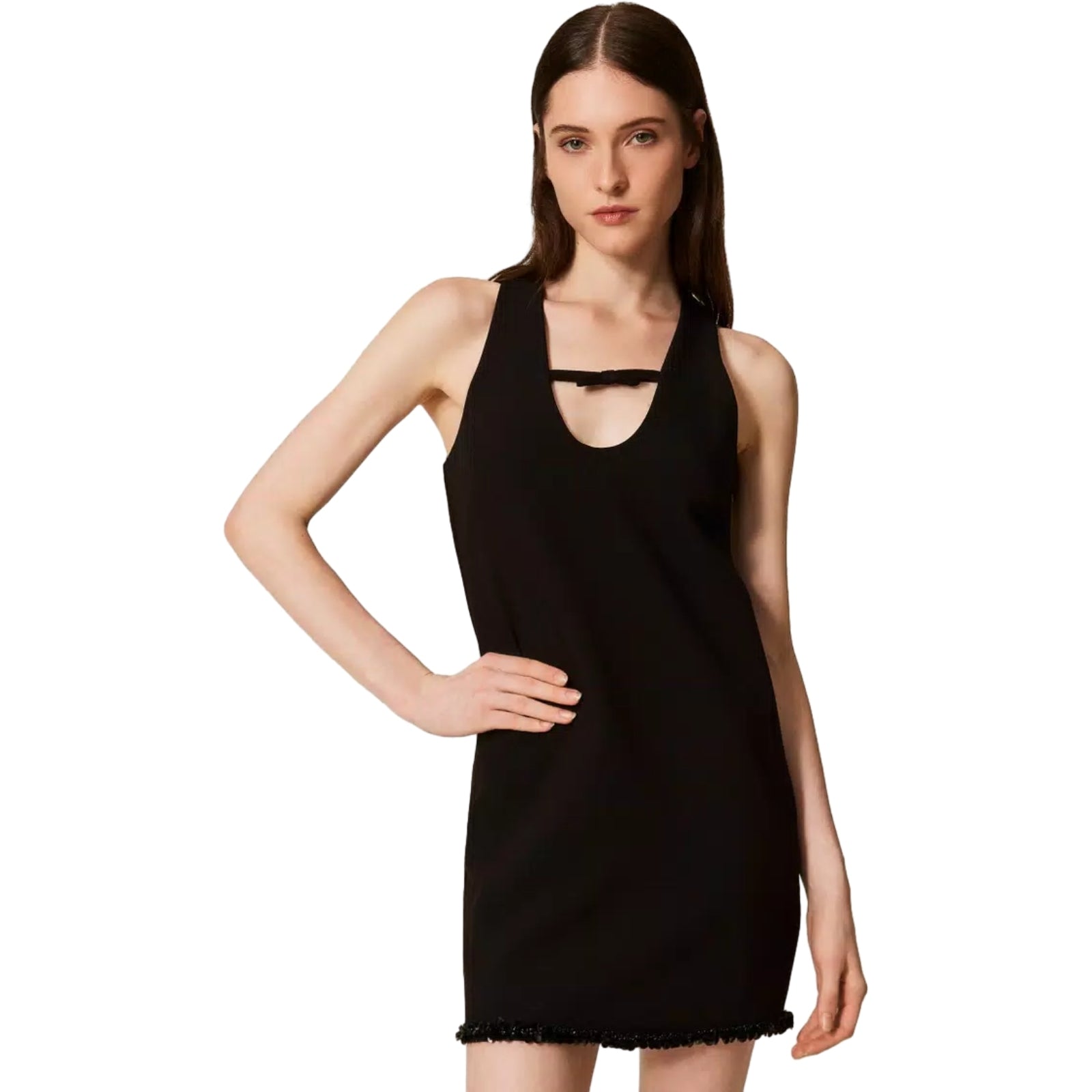 Vestiti da sera e cerimonia Donna Twinset - Abito Smanicato Corto Dettaglio Fiocco - Nero